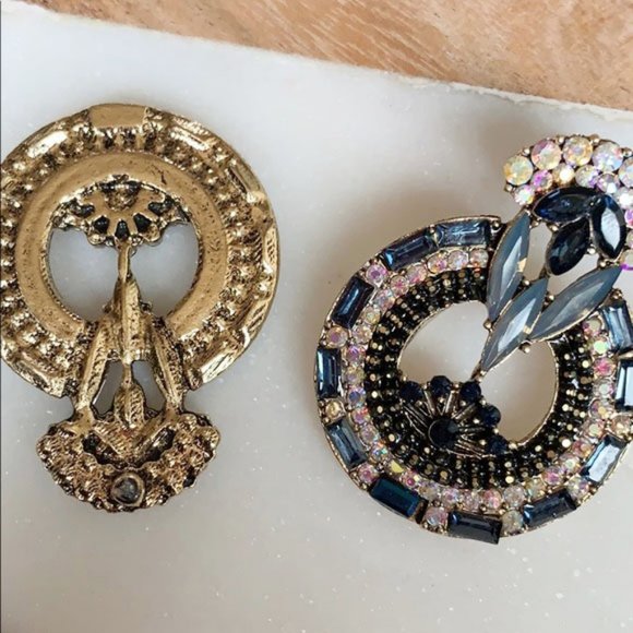 Navy Rhinestone Ornate Earrings - Picture 2 of 2